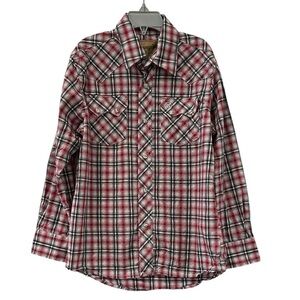 Wrangler Retro Boy's Snap Shirt Long Sleeve Red Plaid Medium 7/8 Pearl Snaps